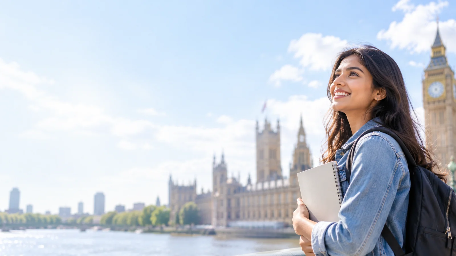 A LAPT learner outside the Houses of Parliament in London