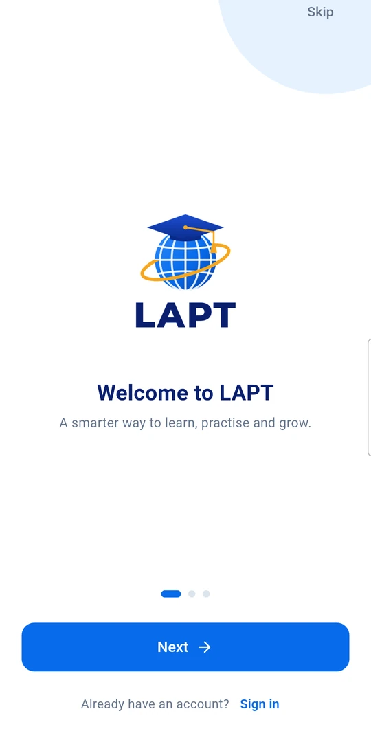 LAPT-UK app welcome screen