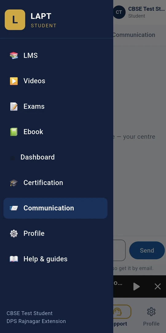LAPT-UK app side menu