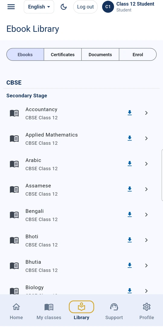 LAPT-UK app Ebook Library screen