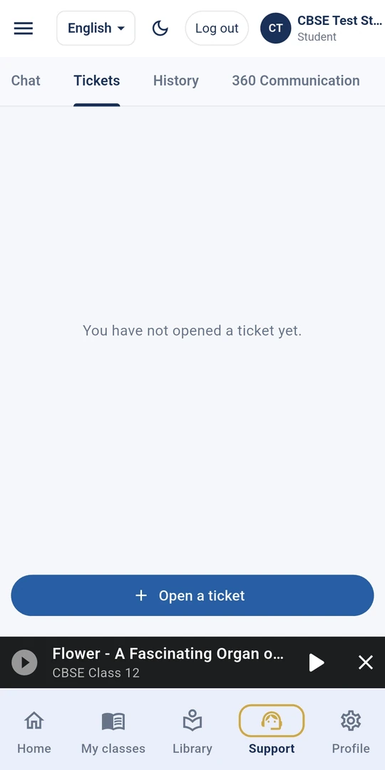 LAPT-UK app support screen with Chat and Tickets