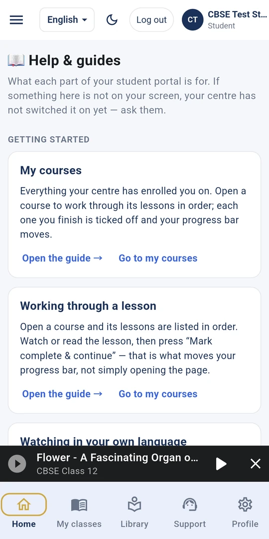 LAPT-UK app Help and guides screen